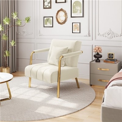 Velvet Oversized Armchair Accent Chair with Cozy Pillow and Gold Metal Frame