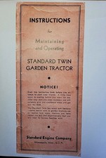 Standard Engine Co. 5hp Twin Garden Tractor Owner, Service & Parts Manual +bonus