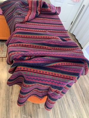 Vtg South American Wool Blanket Vibrant Colors Very Long 132 x50  Thick Heavy