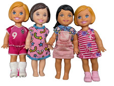 DS LOT J OF 4 DRESSED BARBIE DOLL KELLY IN CLOTHING DRESS SHOES SOCCER FLORAL