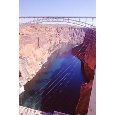 Glen Canyon Dam Bridge Colorado River Power Lines Color Photo Slide 2008