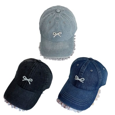 Unique Bowknot Sun Hat Lace Trim Baseball Caps Breathable Headwear for Women Use