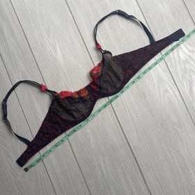 Aubade Paris Black Mesh Floral Embroidered Underwire Half Cup Bra Size 32 A 32A