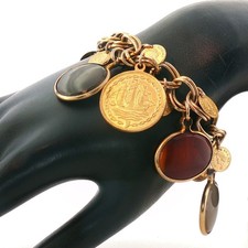 Vintage Egyptian Revival Gold Charm Bracelet Simulated Intaglio