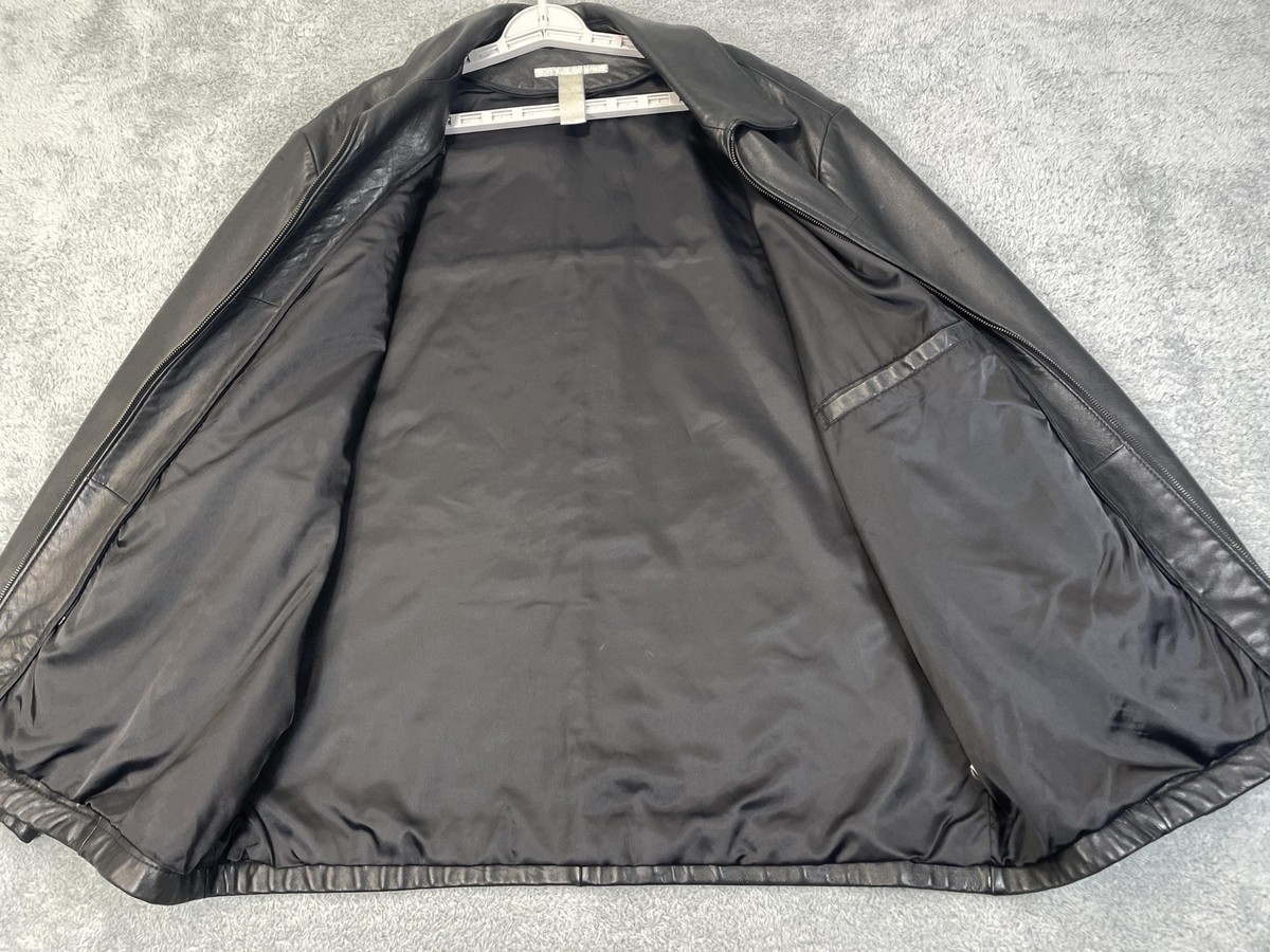 Perry Ellis Leather Jacket Mens Extra Large Black Full Zip