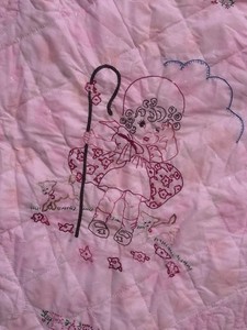 Antique Baby Quilt Lamb Little Bo Peep Lost Her Sheep Embroider Wildflower Quilt