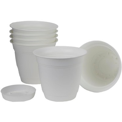 UV-Resistant Plastic Planters, 8 Inch - White, 6 Pack