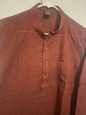  Men's Indian Kurta/ Maroon Cotton Traditional XXL/110cm 44 Long Sleeve