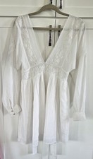 Free People Sugarpie Mini Dress S White Swiss Dot Lace V-Neck Boho Babydoll L349