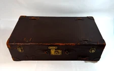 ANTIQUE LEATHER SUITCASE TRUNK 1900s Corbin Lock Knights Templar? Germantown?