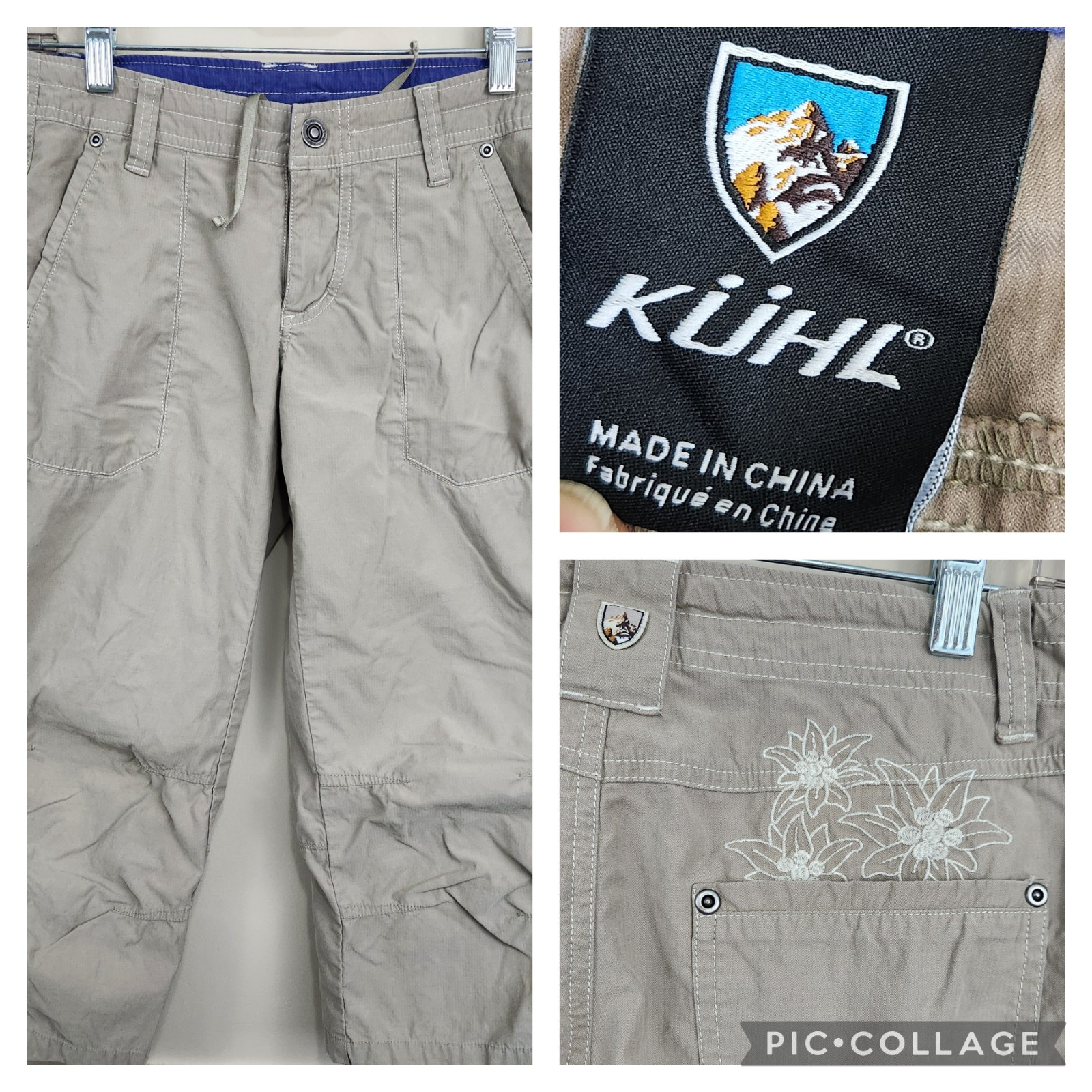 KUHL Women's Capri Pants Natural Rise Outdoor Hiking Floral Khaki Tan Size 4