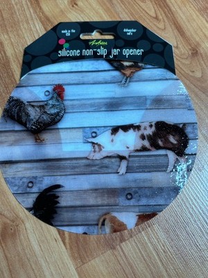 Andreas Round Silicone Mat Non-Slip Jar Opener 6 1/4'' Diameter Chicken Pig NEW