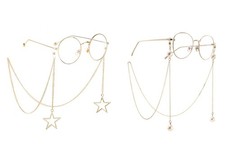 2PCS Pearl Star Pendant Eyeglass Chains Eyewear Strap Holder Reading Glasses ...