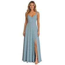 Kennedy Blue Blue Chiffon Bridesmaid Prom Maxi Dress Size 2 Slit Wedding READ