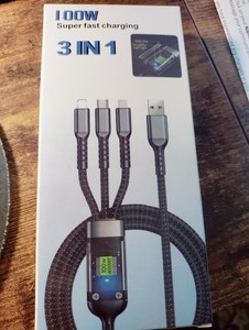100 W Transparent Chip 3in1 Super Fast Charging Data Cable w/ night light