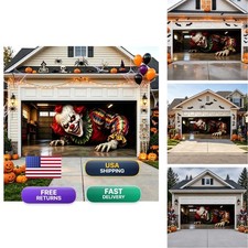16x7 FT Halloween Garage Door Cover Clown Crawling Out Scene Banner