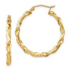 925 Sterling Silver Gold-plated 3x30mm Diamond-cut Twisted Hoop Earrings