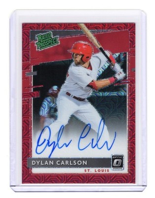 2020 Panini Donruss Optic Dylan Carlson Rated Rookie Red Mojo Prizm /99 (AU,RC)