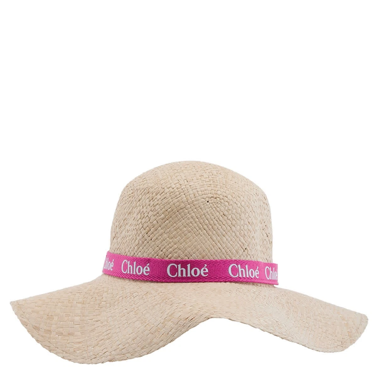 Chloe Kids Raffia Logo-Print Wide Brim Sun Hat, Size 52