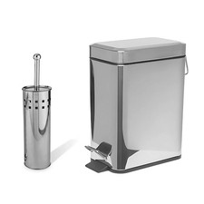 Slim 5L Pedal Bin & Toilet Brush Holder Rectangular Bathroom Waste Rubbish Bin