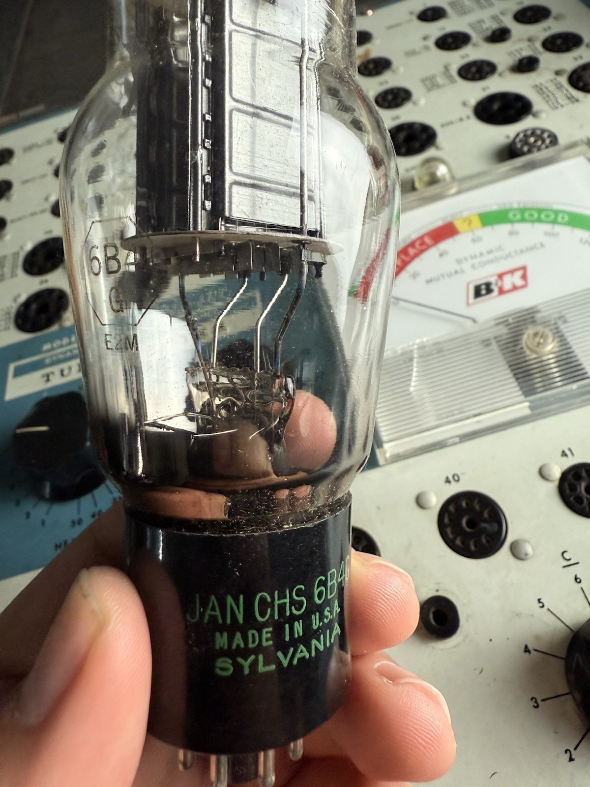 Sylvania JAN-CHS 6B4G 7-52 Black Ribbed Plate Tested on B&K 707