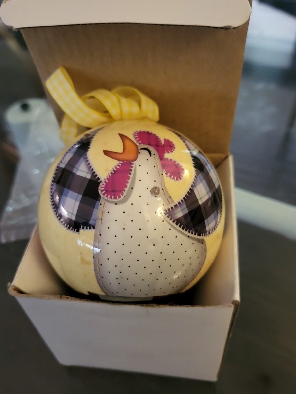 Vintage Country Critters Blinking Christmas Ball Ornament Chicken & Sunflower