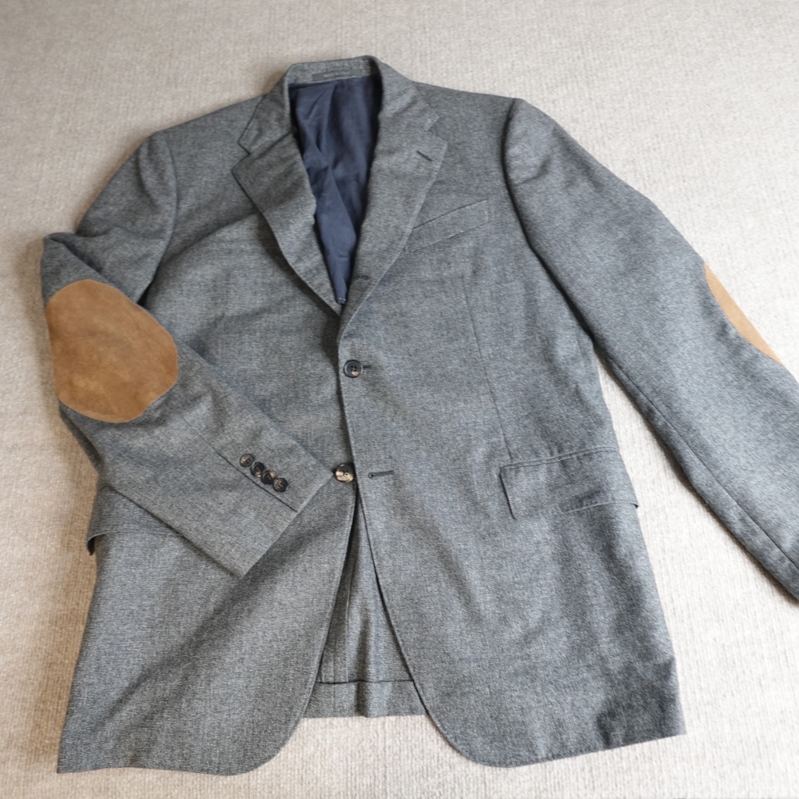 Bamford & Sons Sport Coat 44R Gray Elbow Patches Half Lined Made in Italy