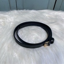 Black Skinny Faux Leather Belt Gold Buckle Size Medium