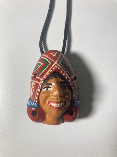 Vintage Peruvian Clay Ocarina Hand Made Flute Whistle Pendant Artisan works