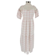 Universal Thread Maxi Dress White Pink Plaid Short Sleeve Smocked Womens Medium