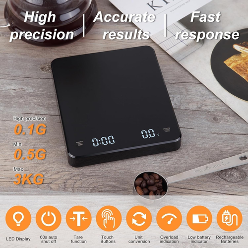 Digitale Kaffeewaage mit Timer, Espressowaage, Typ-C Kaffeewaage zum Aufladen für - Bild 6 von 12