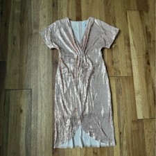 Express Blush Sequins Drapy Midi Dress Women’s Sz M Party Glam Event Wedding