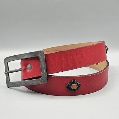 Womens Concho Belt Red Strap Small Medallion Orange Cabochons 29