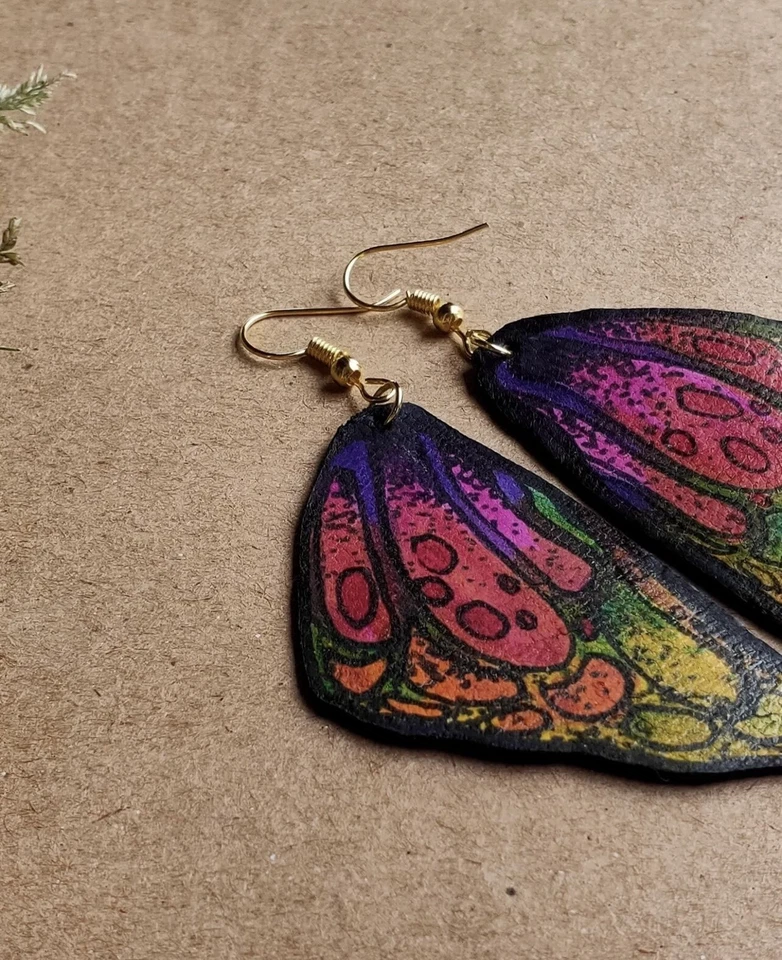 Elegant Hand-Painted Leather Earrings for Women | Boho Jewelry Gift USA - Image 3 of 4