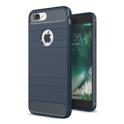 Apple iPhone 8 Plus 7 Plus 5.5'' TPU Case Carbon Skin Brushed Hülle Cover Blau