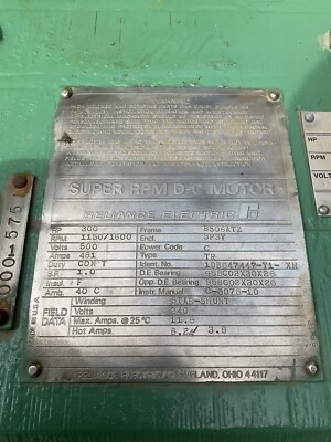 300 HP Reliance DC Electric Motor 1150/1600 RPM Fr B508ATZ 500V