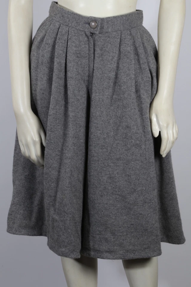 Falda Pantalones Cortos Sartenes Vintage Lana Clio Gris Plisada Hasta la Rodilla Pierna Ancha Talla S Foto 4 de 4