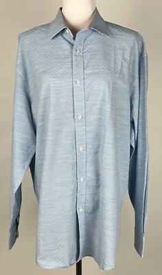 *NWT* ALAN FLUSSER L/S Textured Micro-Check Cotton Dress Shirt - L, Blue White