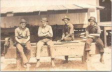 RPPC Occupational Scene Carpenters on Wood Bench "Dinner Time" early 1900s
