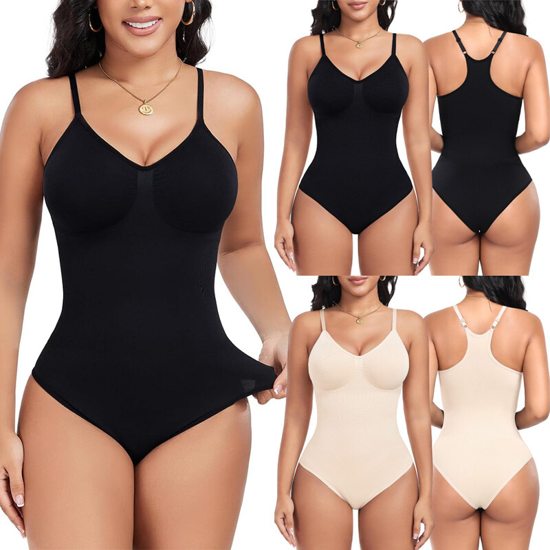 FONCBIENShapewear Bodysuit, Waist Trainer Full Body Shaper For Women Tummy Control Body Shaper Adjustable Shoulder Strap Black Bodysuit Women