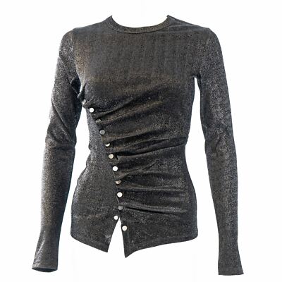 Paco Rabanne Damen Top Lurex Langarm Schwarz Silber Schimmer Party Stretch