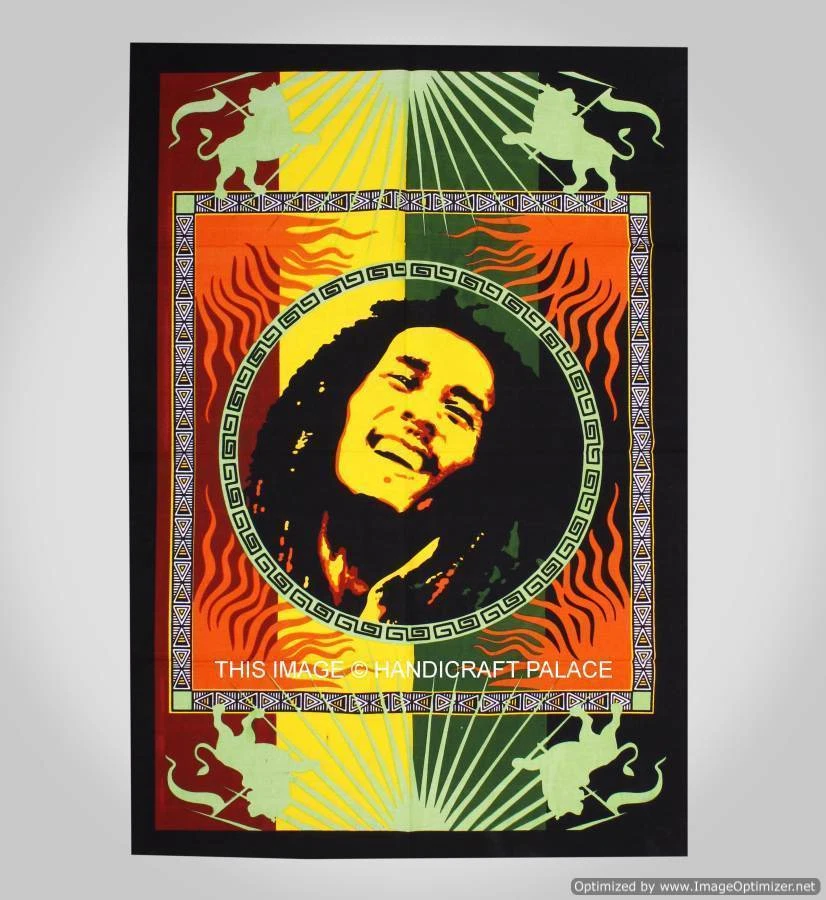 50 PCs Bob Marley Ethnic Poster Flag Cotton Ethnic Indian Tapestry Wall Hanging  Foto 4 de 4