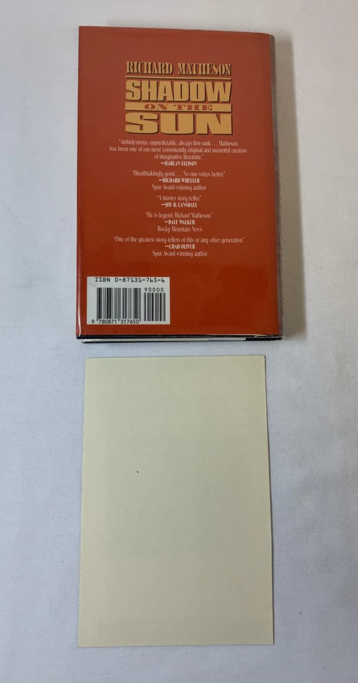 Richard Matheson SHADOW ON THE SUN ~ HC/DJ/1st Edition ~ with SIGNED PLATE - Image 2 of 2