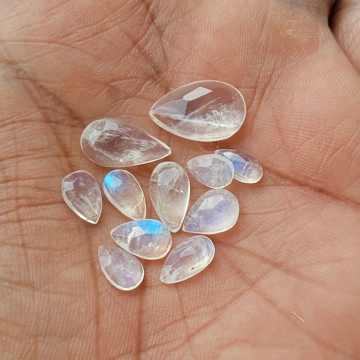 Ct Natural Faceted Blue Sheen Rainbow Moonstone Rose Cut Pear