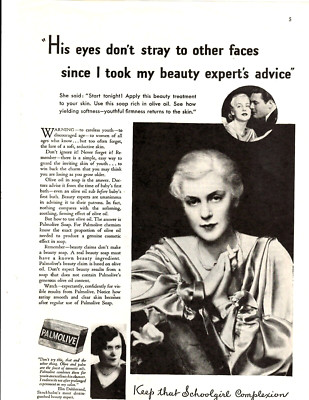 1932 Print Palmolive  Keep that Schoolgirl Complexion His Eyes Don't Stray