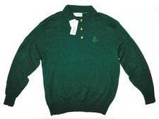 Vintage New Izod Mens Green Knit Collared Crest Logo Sweater Size L Made in USA
