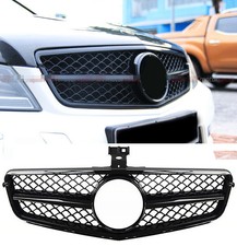 Front Grille For Mercedes C-Class W204 C204 S204 Gloss Black 2007-2014