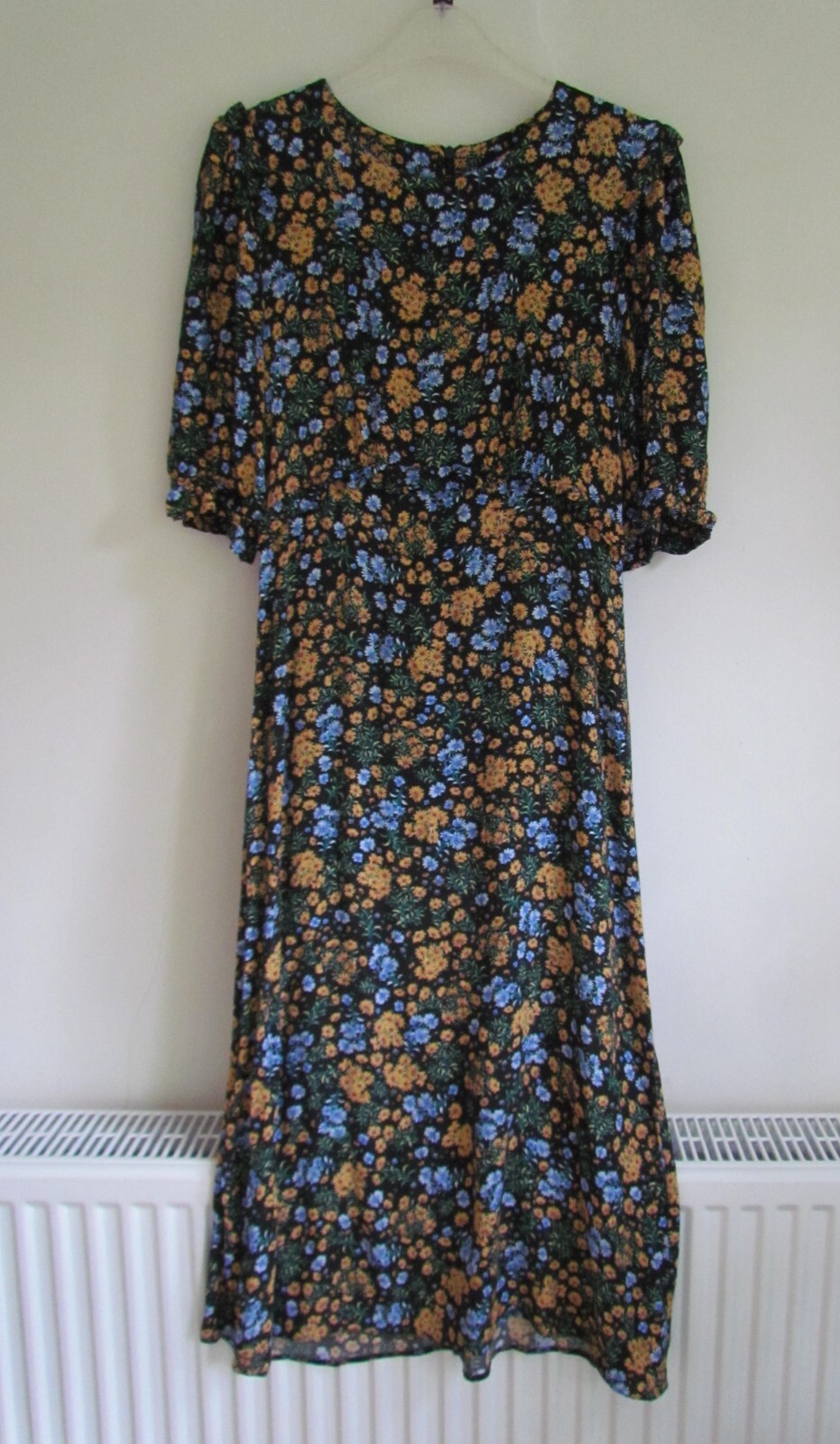 Nobodys Child Womens Black Gold Blue Floral Print Dress Size 8 AG519g Elegant Design
