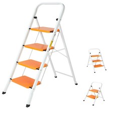 2 3 4 Step Ladder Portable Compact Folding Metal Non Slip Stool Heavy Duty Steel