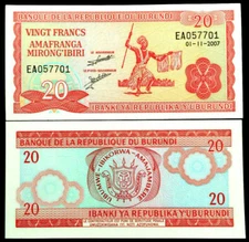 Burundi 20 Francs Banknote World Paper Money UNC Currency Bill Note